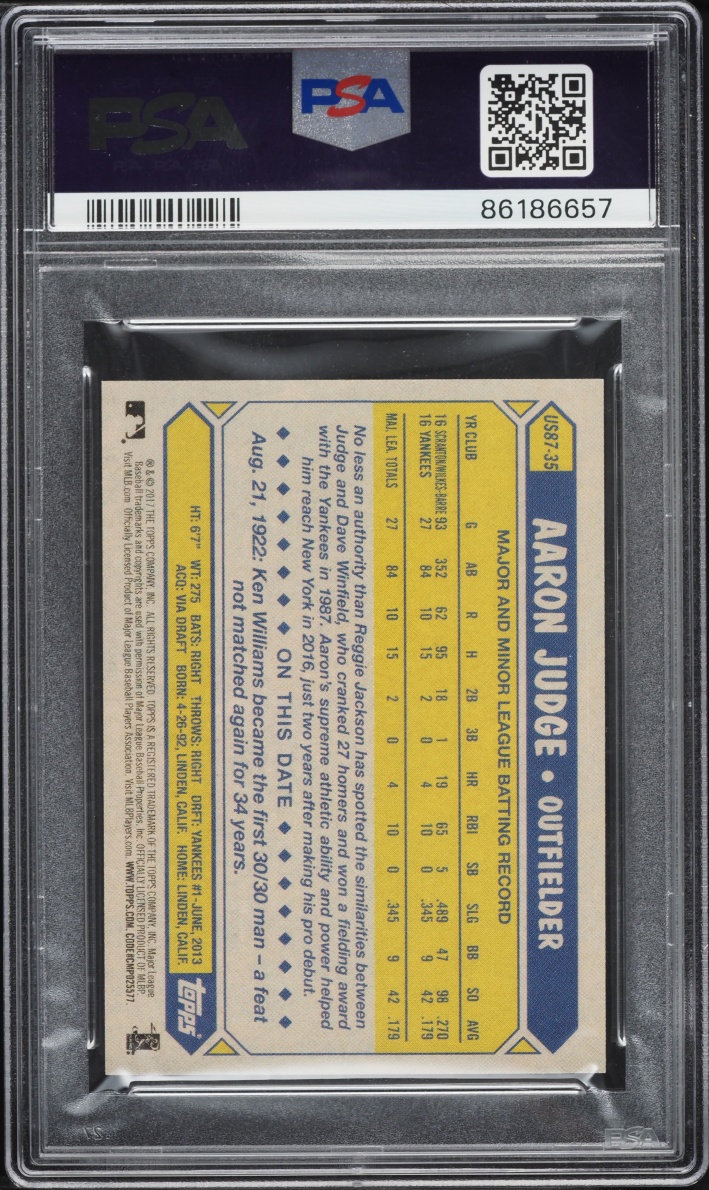 2017 Topps Update '87 Mini Red Aaron Judge ROOKIE #35 PSA 9 MINT