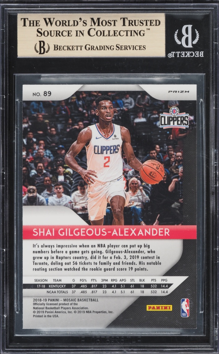 2018 Panini Mosaic Red Prizm Shai Gilgeous-Alexander ROOKIE #89 BGS 9.5 GEM MINT