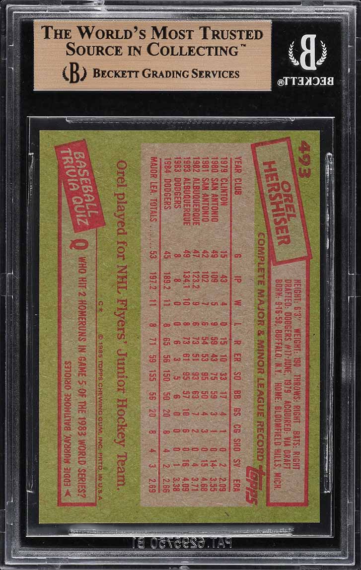 1985 Topps Orel Hershiser ROOKIE #493 BGS 10 PRISTINE