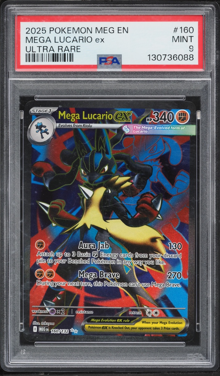 2025 Pokemon Mega Evolution Full Art Mega Lucario ex #160 PSA 9 MINT