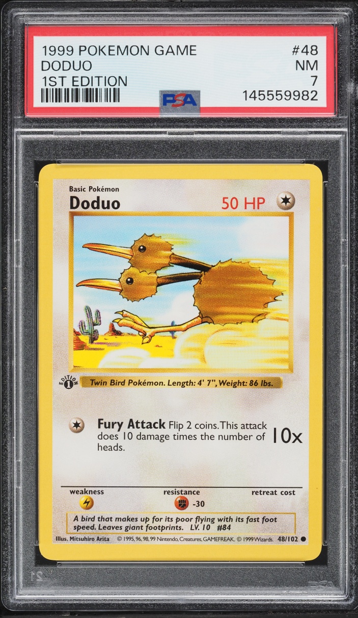 1999 Pokemon Base Set Shadowless 1st Edition Doduo #48 PSA 7 NRMT