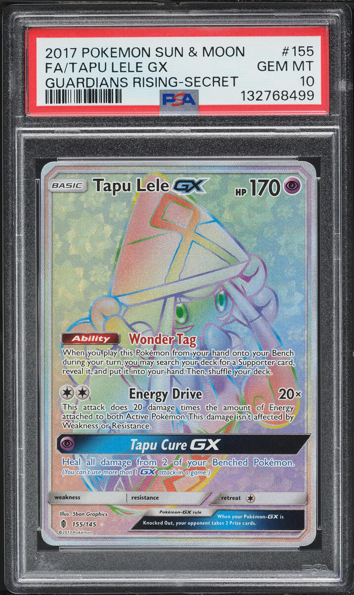 2017 Pokemon Sun & Moon Guardians Rising Rainbow Rare Tapu Lele GX #155 PSA 10 GEM MINT