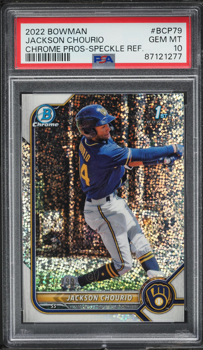 2022 Bowman Chrome Speckle Refractor Jackson Chourio /299 #BCP79 PSA 10 GEM MINT
