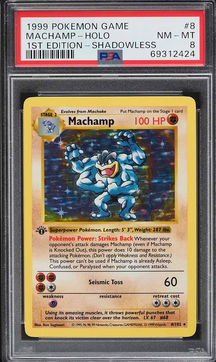 1999 Pokemon Base Set Shadowless 1st Edition Holo Machamp #8 PSA 8 NM-MT