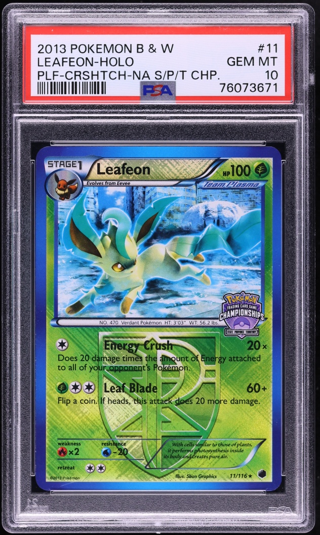 2013 Pokemon Black & White Plasma Freeze Championships Crosshatch Holo Leafeon #11 PSA 10 GEM