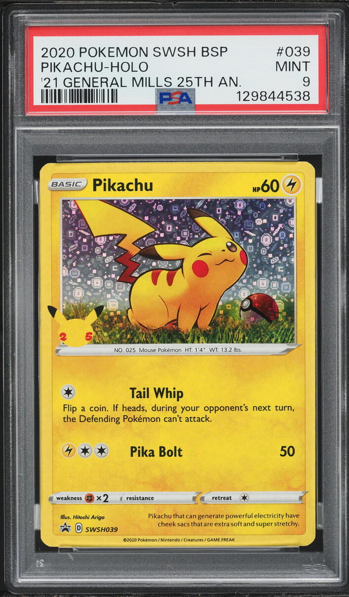 2020 Pokemon SWSH Promo General Mills 25th Anniversary Holo Pikachu #SWSH039 PSA 9 MINT