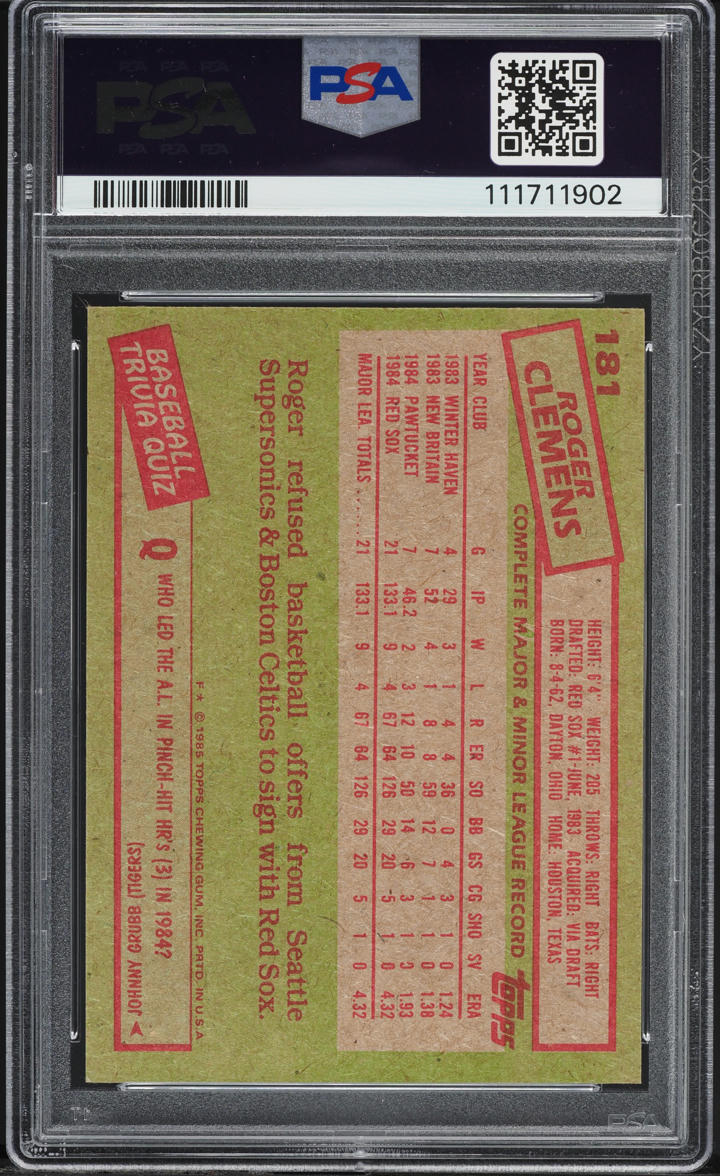 1985 Topps Roger Clemens ROOKIE #181 PSA 8 NM-MT