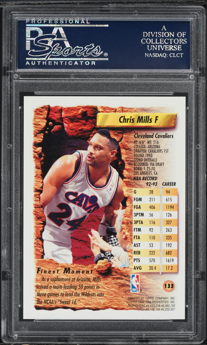 1993 Finest Refractor Chris Mills ROOKIE #133 PSA 10 GEM MINT