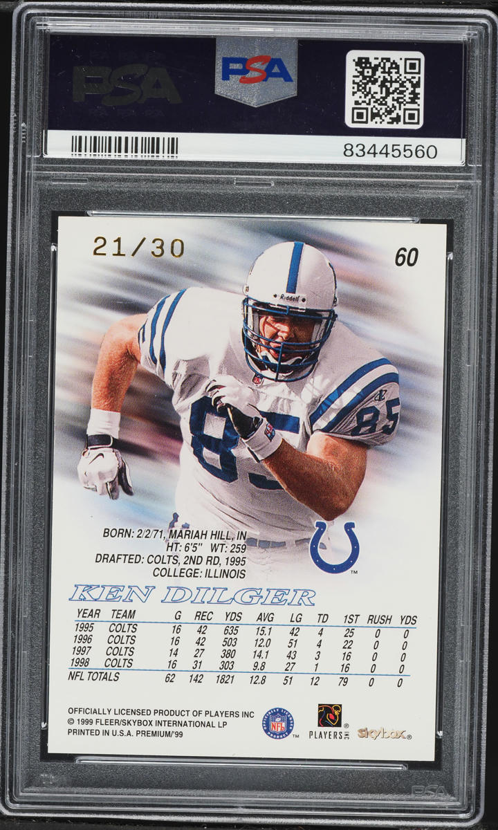 1999 Skybox Premium Shining Star Rubies Ken Dilger /30 #60 PSA 8 NM-MT - Photo 2