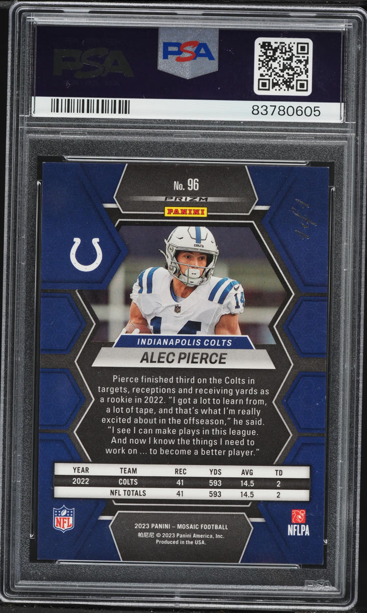2023 Panini Mosaic Nebula Choice Alec Pierce 1/1 #96 PSA 9 MINT - Photo 2