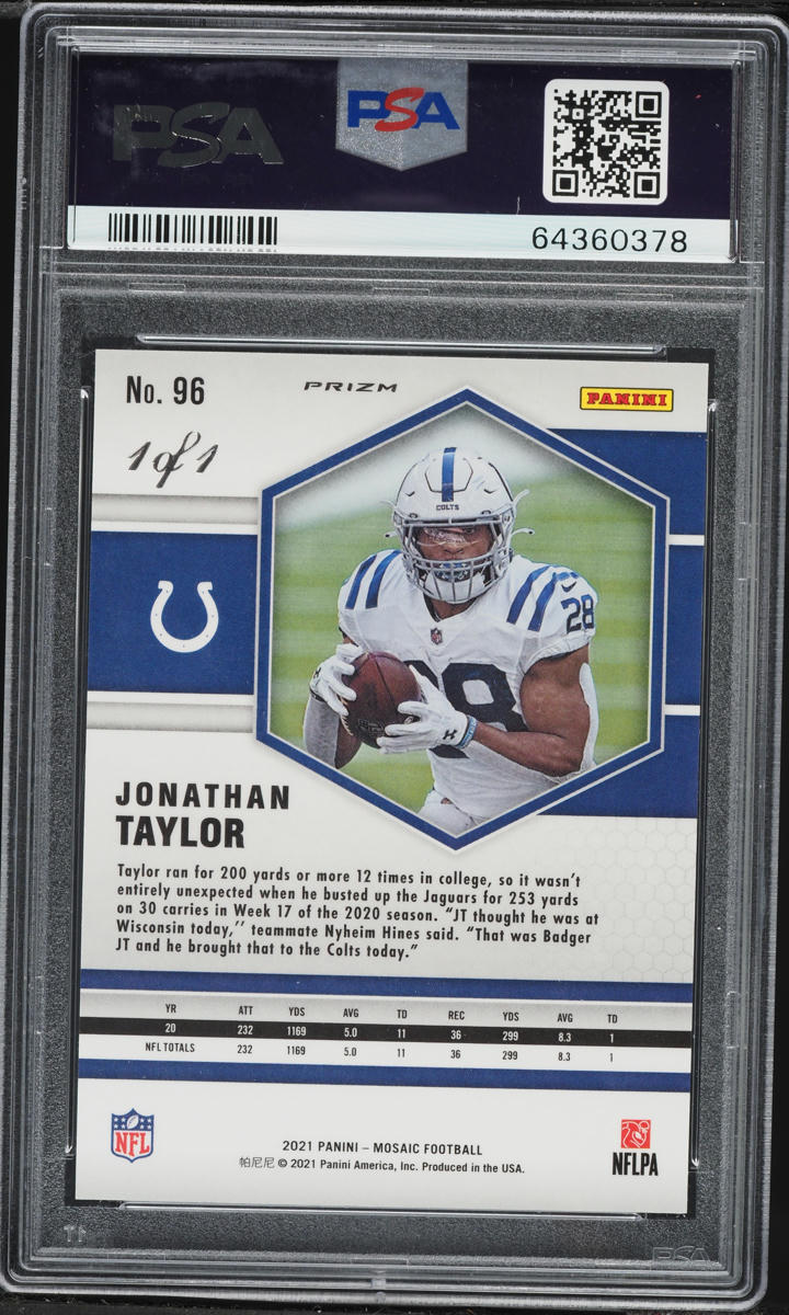 2021 Panini Mosaic Nebula Choice Jonathan Taylor 1/1 #96 PSA 8 NM-MT - Photo 2