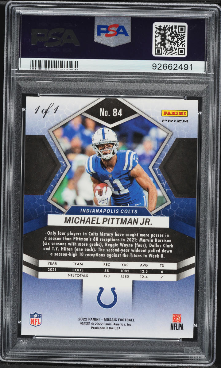 2022 Panini Mosaic Nebula Choice Michael Pittman Jr. 1/1 #84 PSA 8 NM-MT - Photo 2