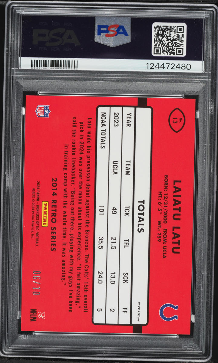 2024 Donruss Optic '14 Retro Series Gold Laiatu Latu ROOKIE /10 #13 PSA 10 GEM MINT - Photo 2