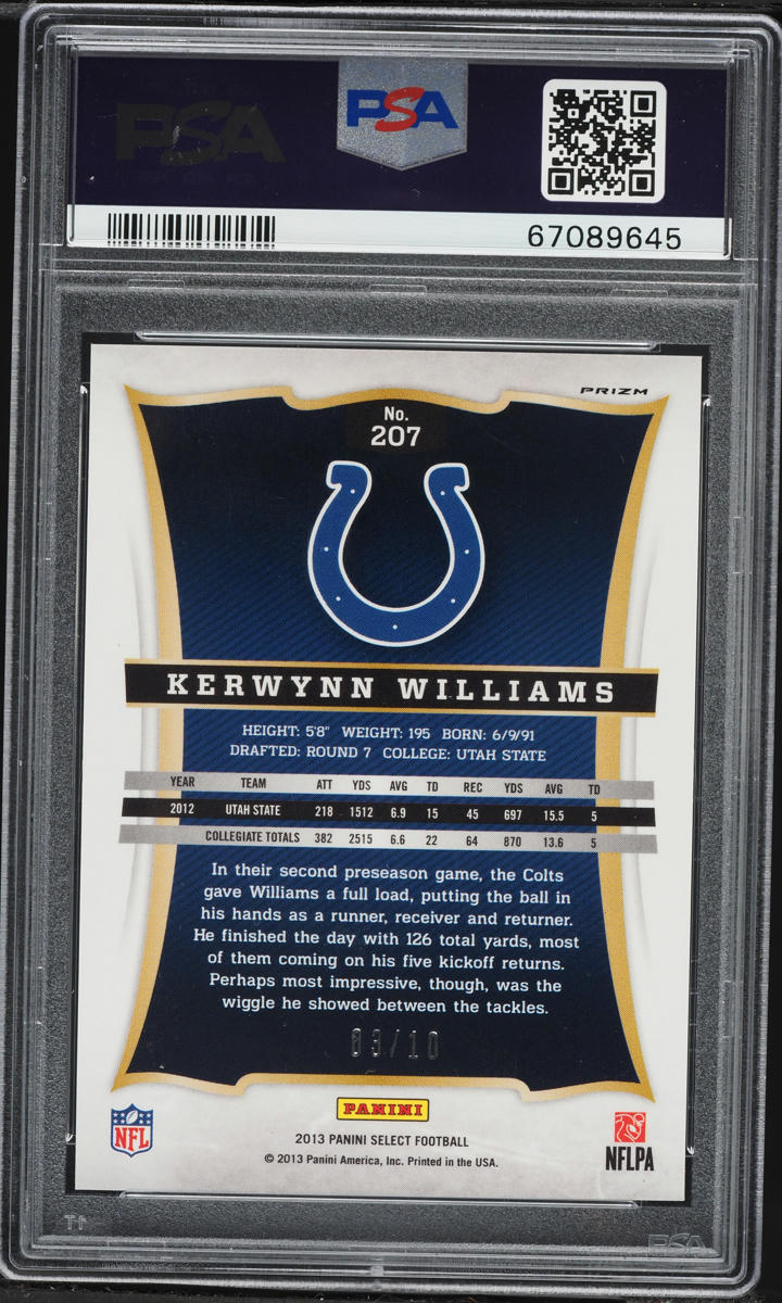 2013 Select Gold Prizm Kerwynn Williams ROOKIE /10 #207 PSA 9 MINT - Photo 2