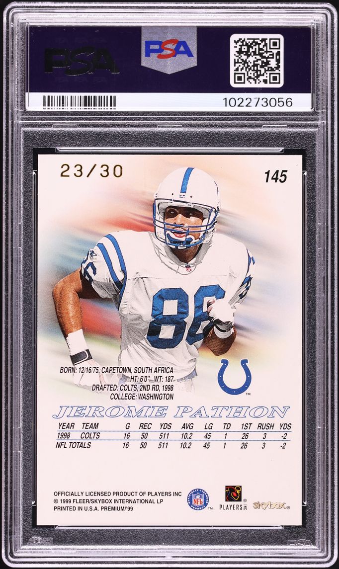 1999 Skybox Premium Shining Star Rubies Jerome Pathon /30 #145 PSA 9 MINT - Photo 2
