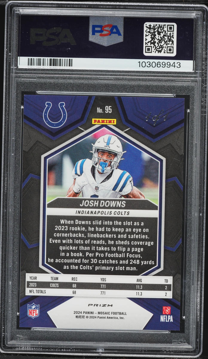 2024 Panini Mosaic Nebula Choice Josh Downs 1/1 #95 PSA 9 MINT - Photo 2