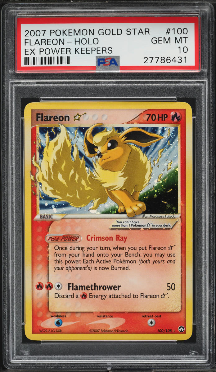 2007 Pokemon Gold Star EX Power Keepers Holo Flareon #100 PSA 10 GEM MINT