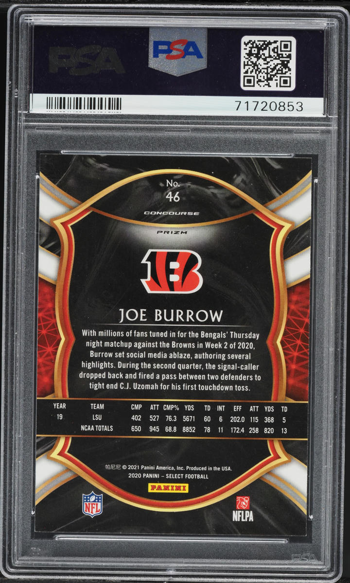 2020 Select Concourse Silver Prizm Joe Burrow ROOKIE #46 PSA 9 MINT