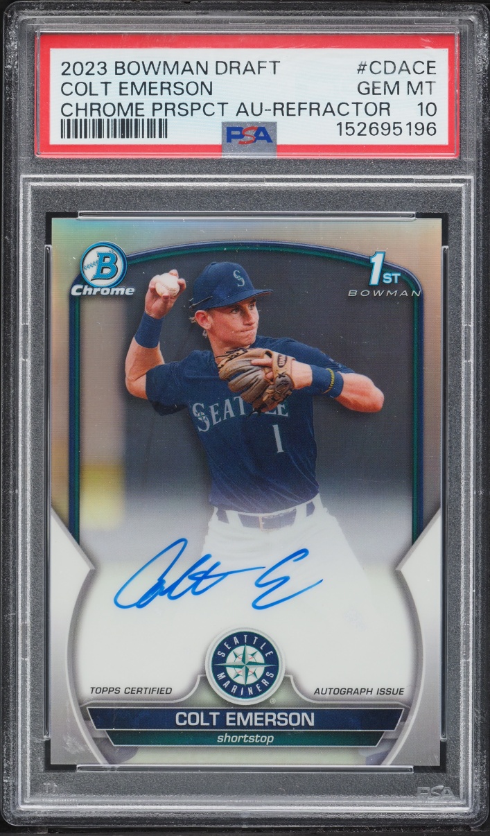 2023 Bowman Chrome Draft Refractor Colt Emerson PROSPECT AUTO /499 #CDA-CE PSA 10 GEM MINT