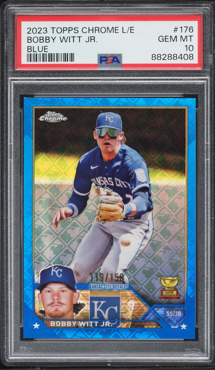 2023 Topps Chrome Logofractor Blue Bobby Witt Jr. /150 #176 PSA 10 GEM MINT