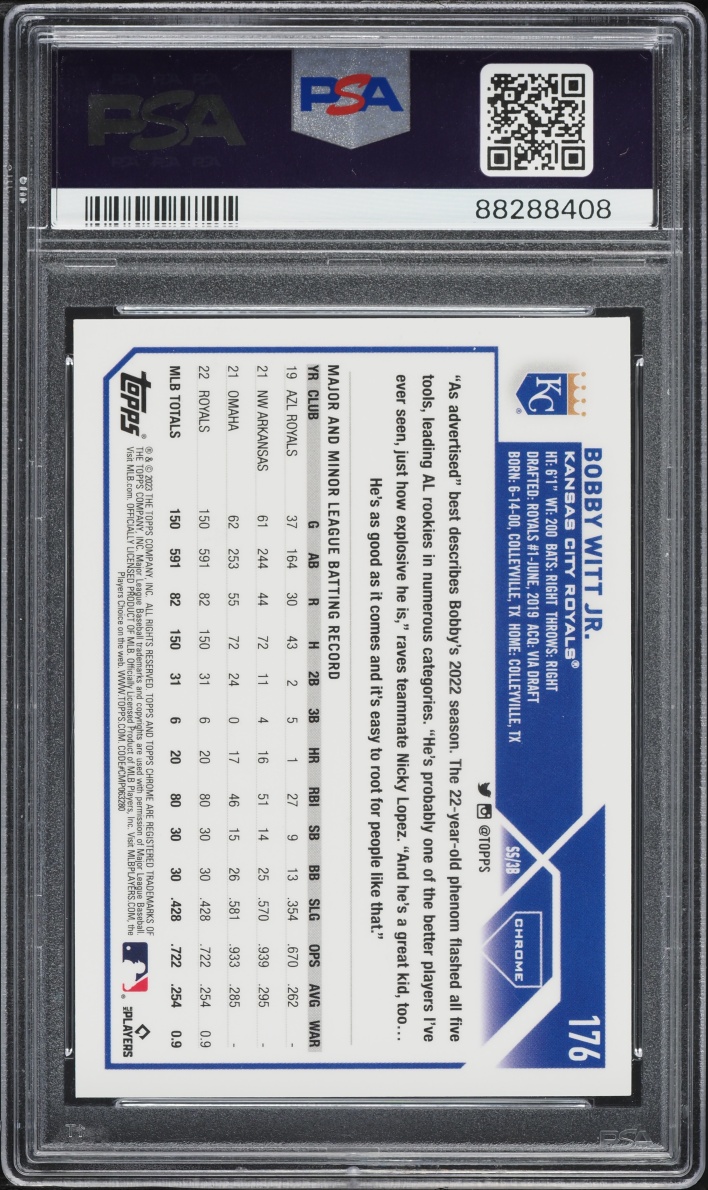 2023 Topps Chrome Logofractor Blue Bobby Witt Jr. /150 #176 PSA 10 GEM MINT