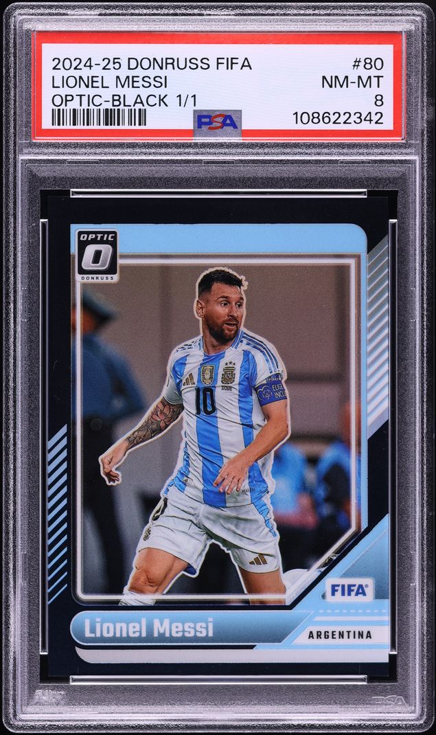 2024 Donruss Optic FIFA Black Lionel Messi 1/1 #80 PSA 8 NM-MT