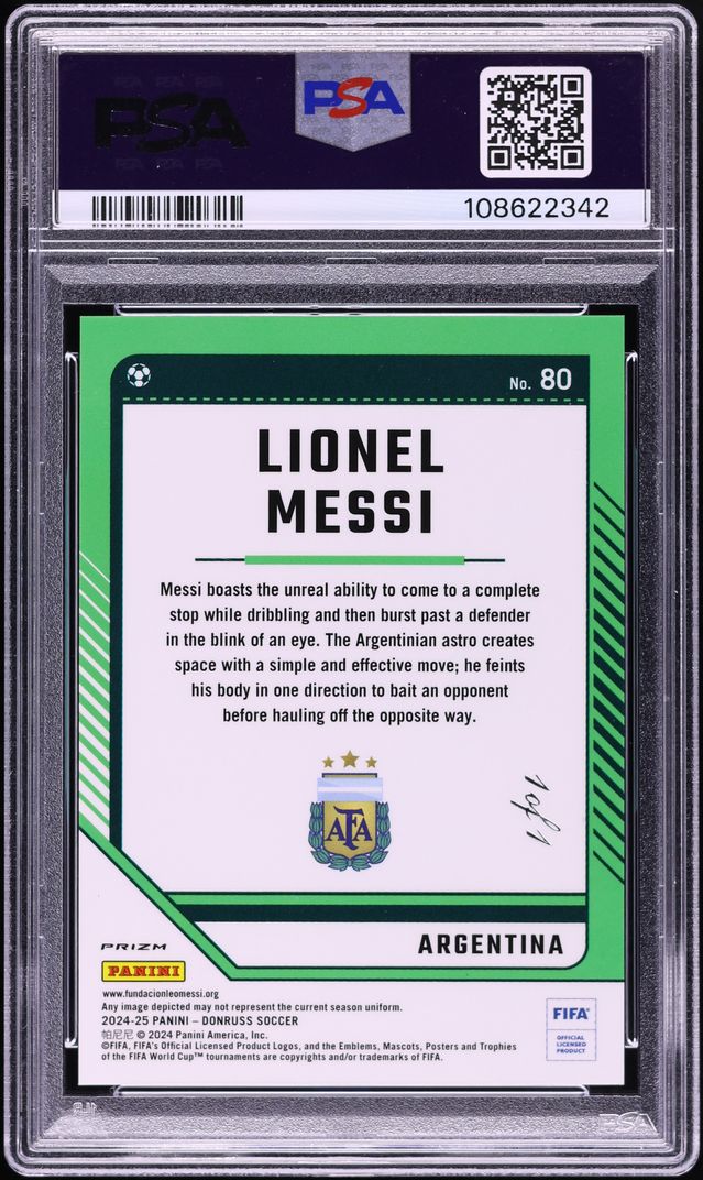2024 Donruss Optic FIFA Black Lionel Messi 1/1 #80 PSA 8 NM-MT - Photo 2