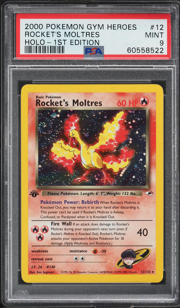 2000 Pokemon Gym Heroes 1st Edition Holo Rocket's Moltres #12 PSA 9 MINT