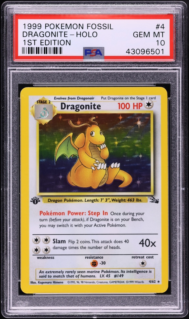 1999 Pokemon Fossil 1st Edition Holo Dragonite #4 PSA 10 GEM MINT