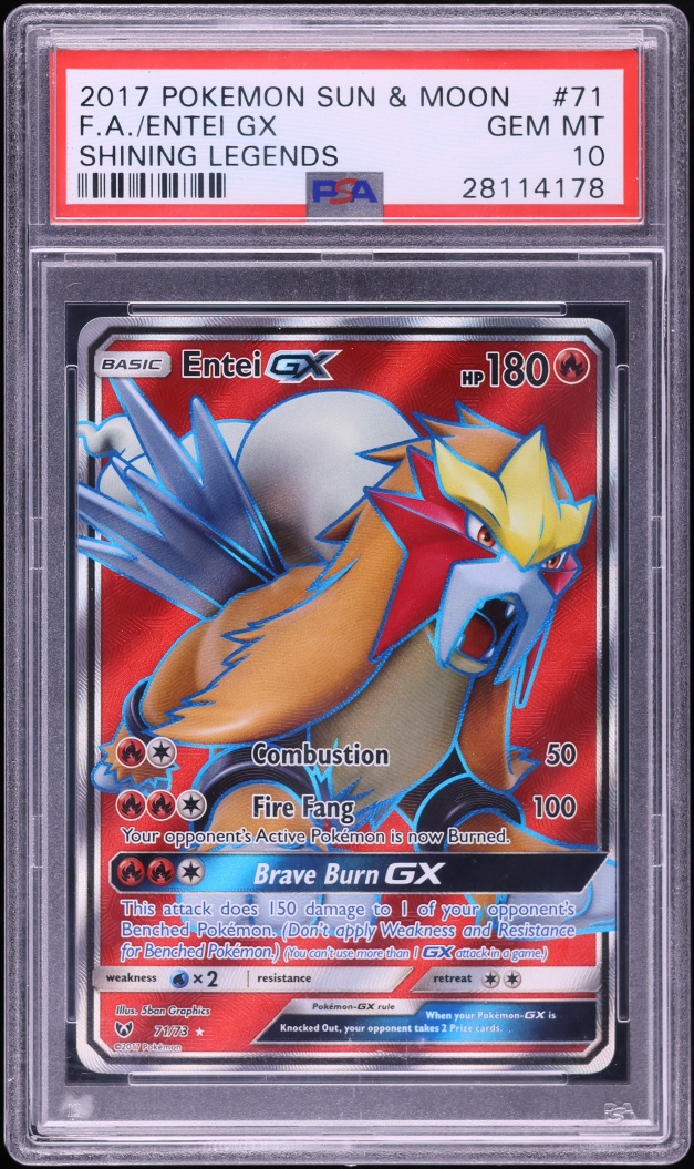 2017 Pokemon Sun & Moon Shining Legends Full Art Entei GX #71 PSA 10 GEM MINT