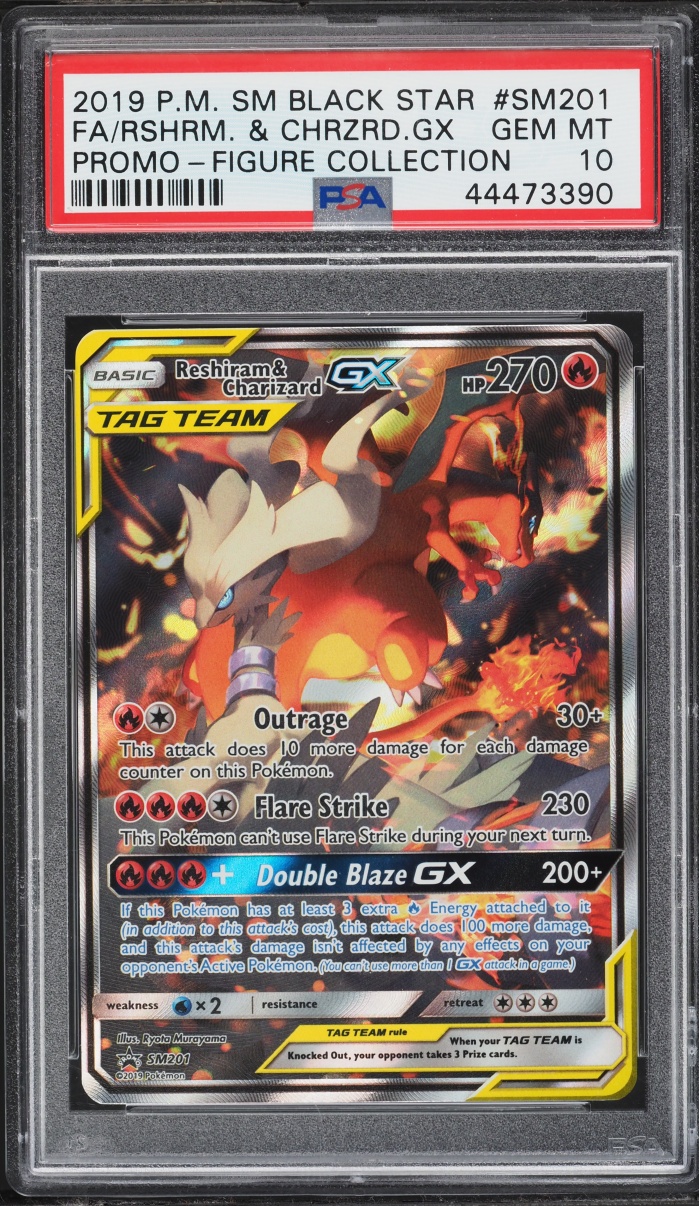 2019 Pokemon Sun & Moon Black Star Promo Full Art Reshiram & Charizard GX #SM201 PSA 10 GEM