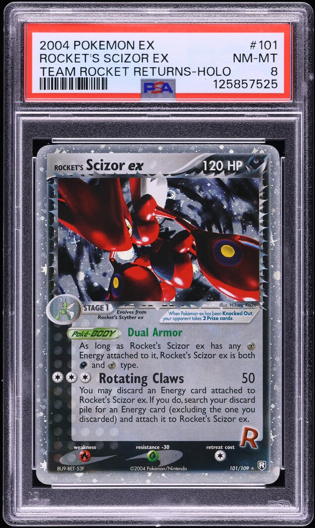 2004 Pokemon EX Team Rocket Returns Holo Rocket's Scizor ex #101 PSA 8 NM-MT