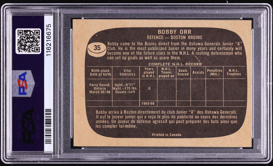 1966 Topps Hockey Bobby Orr ROOKIE #35 PSA 3 VG