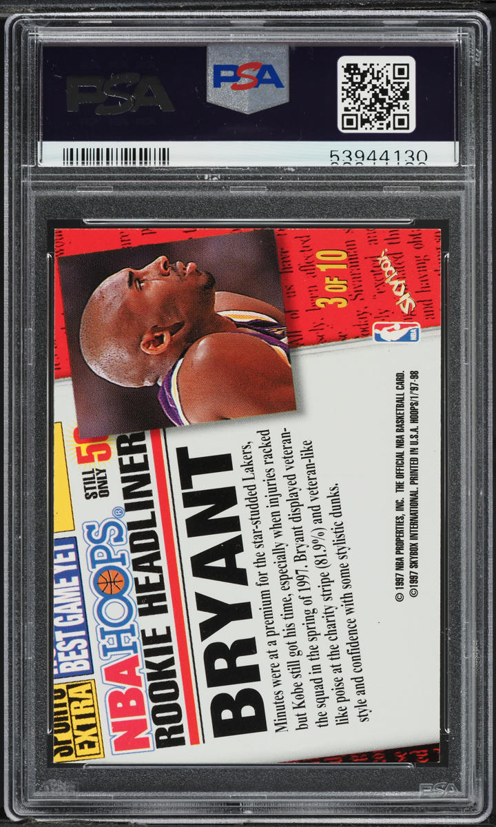 1997 Hoops Rookie Headliner Kobe Bryant #3 PSA 8 NM-MT