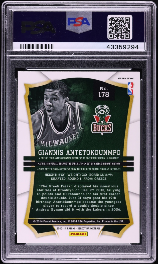 2013 Select Silver Prizm Giannis Antetokounmpo ROOKIE #178 PSA 10 GEM MINT