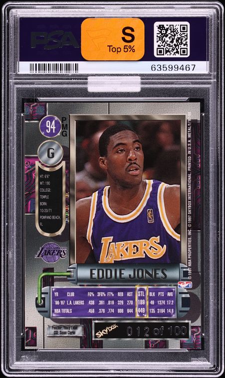1997 Metal Universe Precious Metal Gems PMG Red Eddie Jones /100 #94 MBA PSA 7 NRMT
