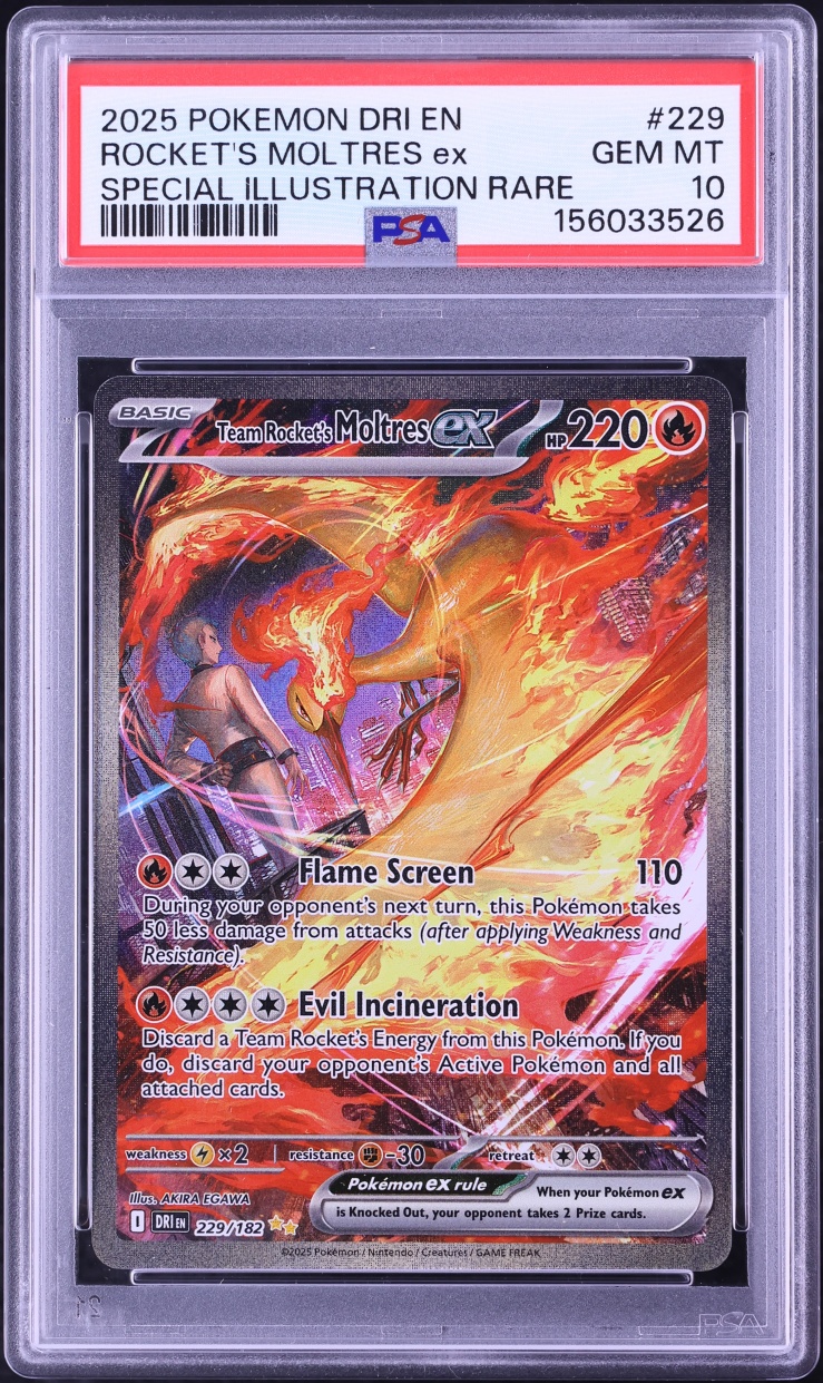 2025 Pokemon Scarlet & Violet Destined Rivals SIR Team Rocket's Moltres Ex #229 PSA 10 GEM MINT