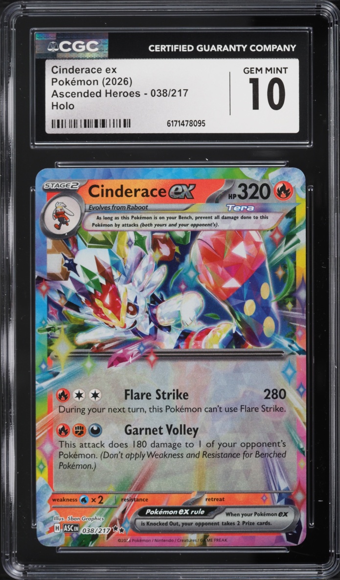 2026 Pokemon Mega Evolution Ascended Heroes Holo Cinderace ex #38 CGC 10 GEM MINT