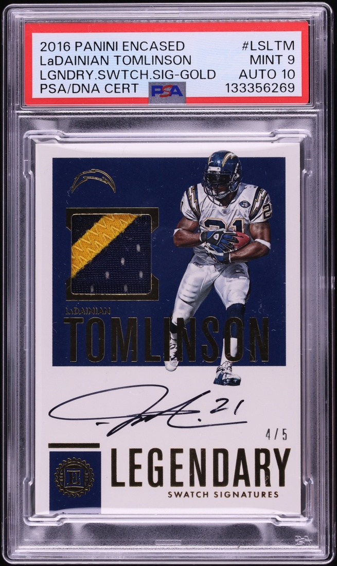 2016 Panini Encased Legendary Swatch Gold LaDainian Tomlinson PATCH AUTO DNA 10 /5 PSA 9 MINT
