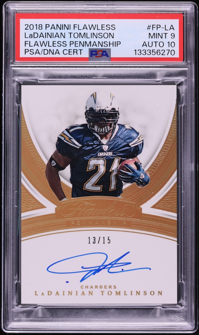 2018 Panini Flawless Penmanship LaDainian Tomlinson AUTO DNA 10 /15 #FP-LA PSA 9 MINT