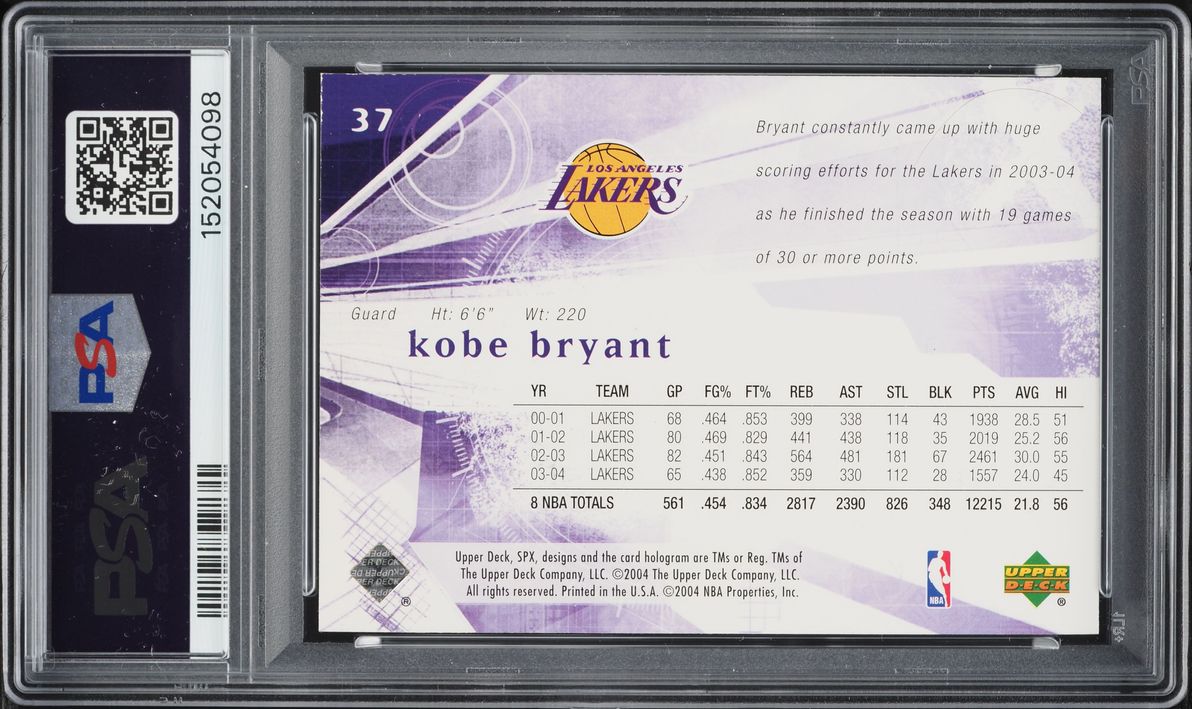 2004 SPx Basketball Kobe Bryant #37 PSA 8 NM-MT