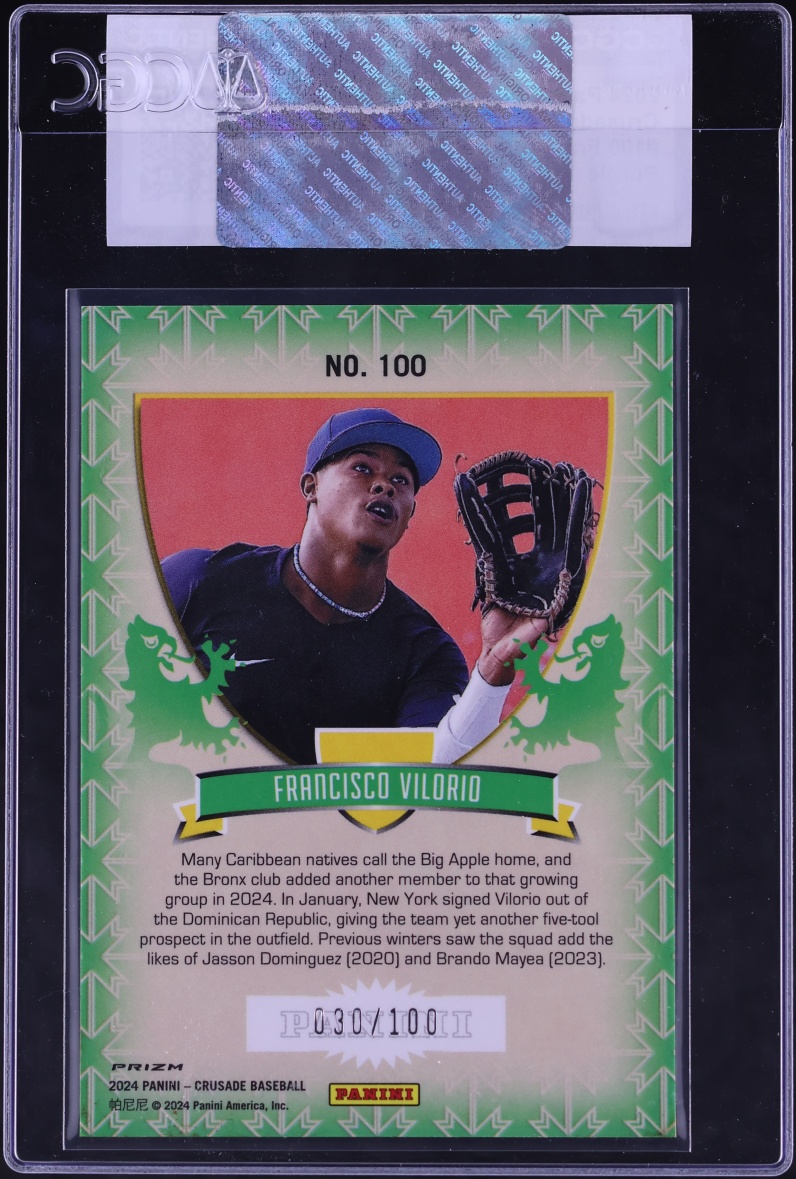 2024 Panini Boys Of Summer Crusade Purple Francisco Vilorio ROOKIE /100 #100 CGC AUTH