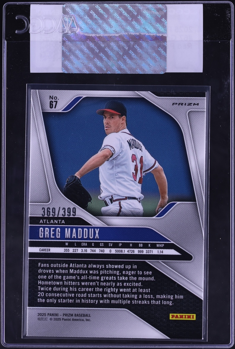2025 Panini Prizm Red Pulsar Greg Maddux /399 #67 CGC AUTH
