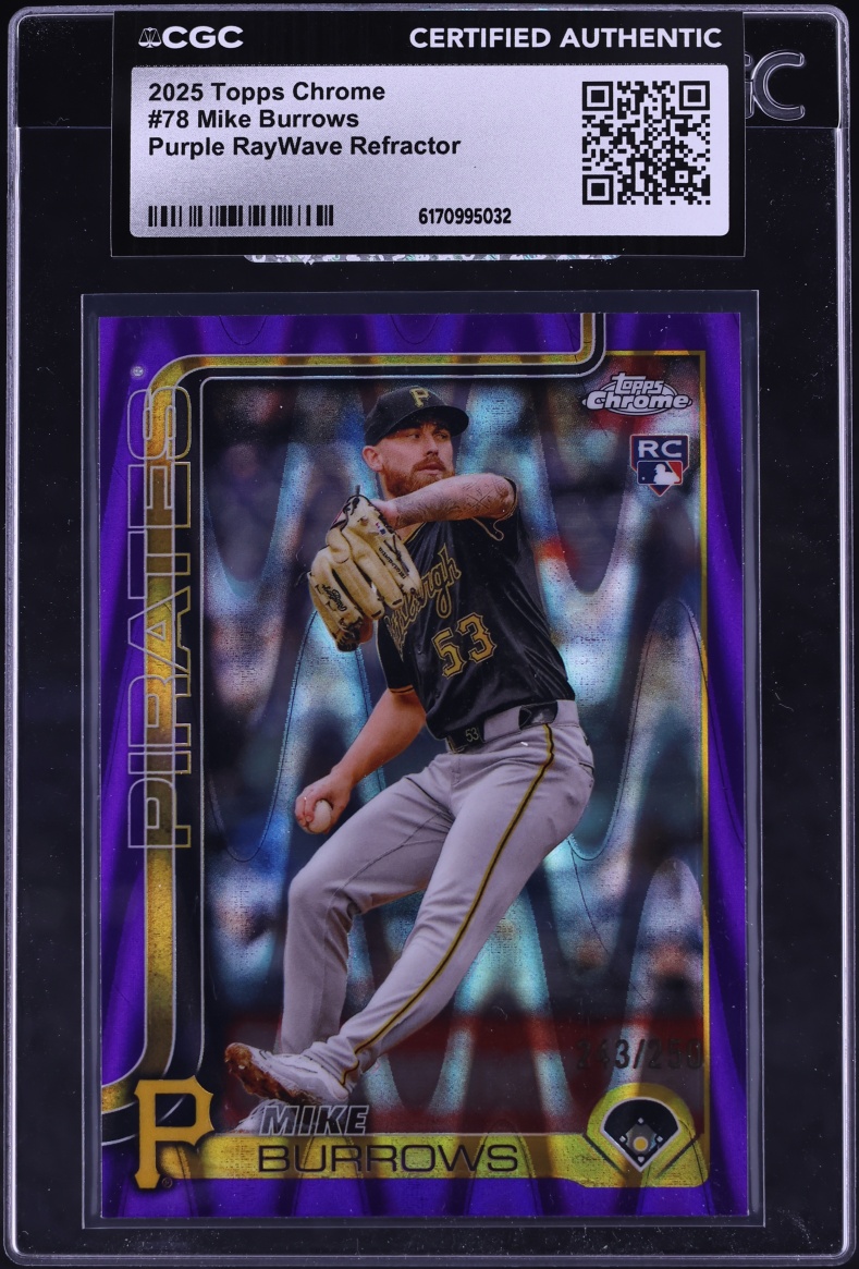 2025 Topps Chrome Purple RayWave Refractor Mike Burrows ROOKIE /250 #78 CGC AUTH