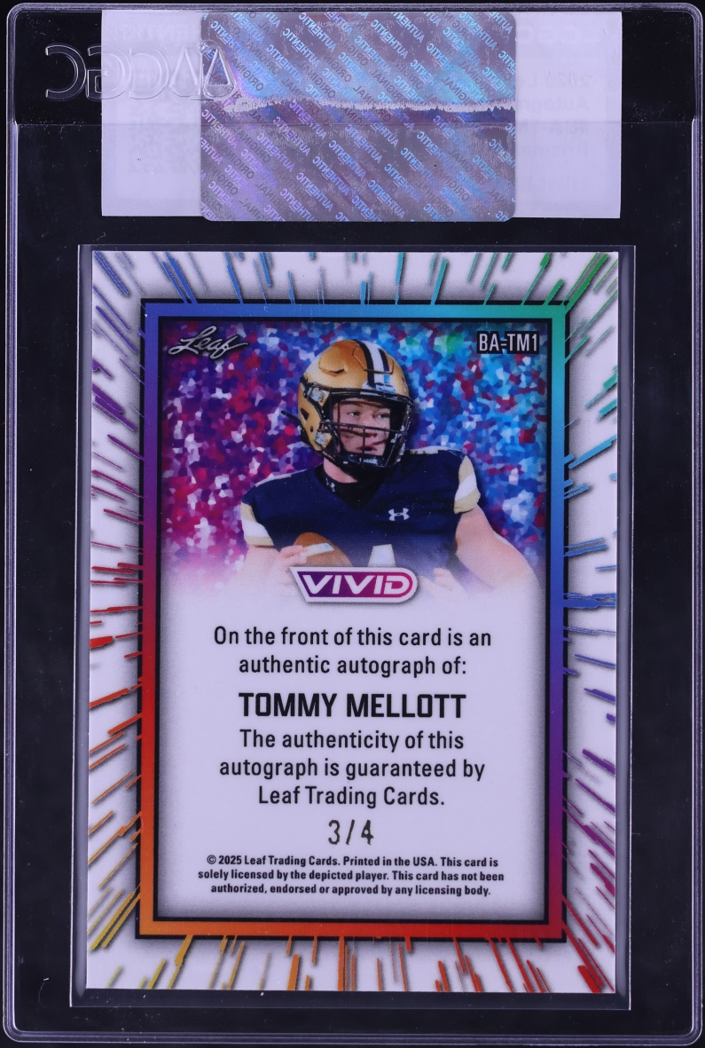 2025 Leaf Vivid Prismatic Orange Tommy Mellott ROOKIE AUTO /4 #BA-TM1 CGC AUTH