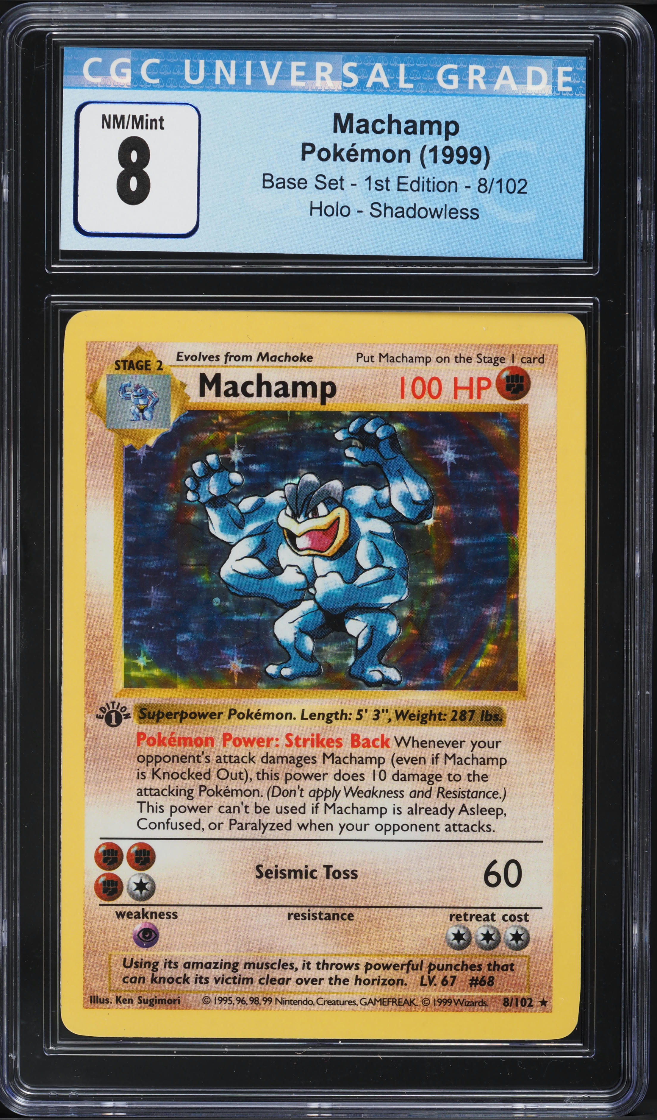 1999 Pokemon Base Set Shadowless 1st Edition Holo Machamp #8 CGC 8 NM-MT