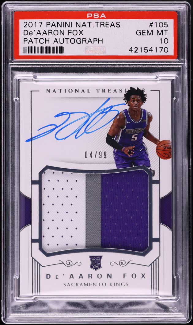 2017 National Treasures De'aaron Fox ROOKIE PATCH AUTO /99 #105 PSA 10 GEM MINT