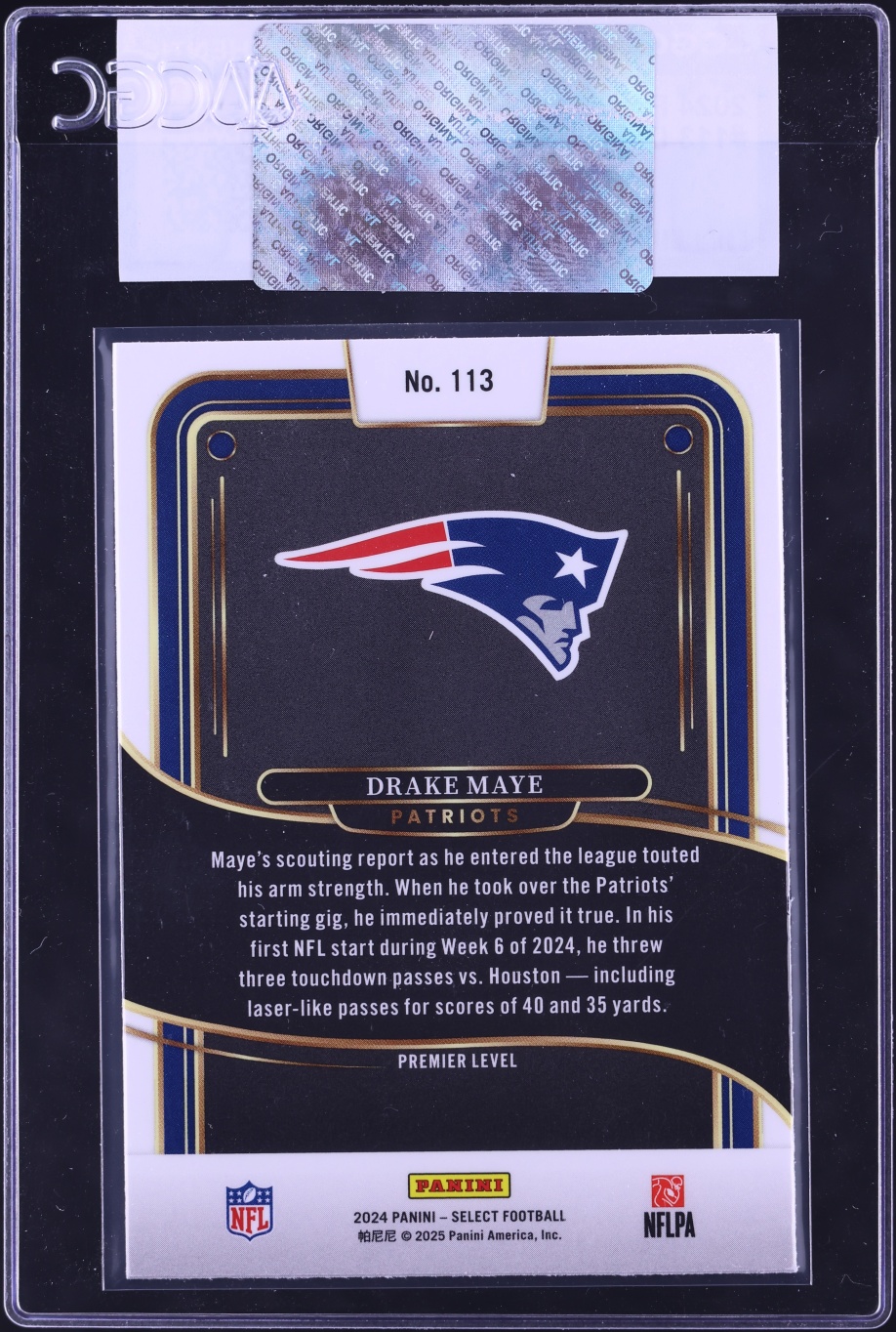 2024 Select Premier Level Drake Maye ROOKIE #113 CGC AUTH