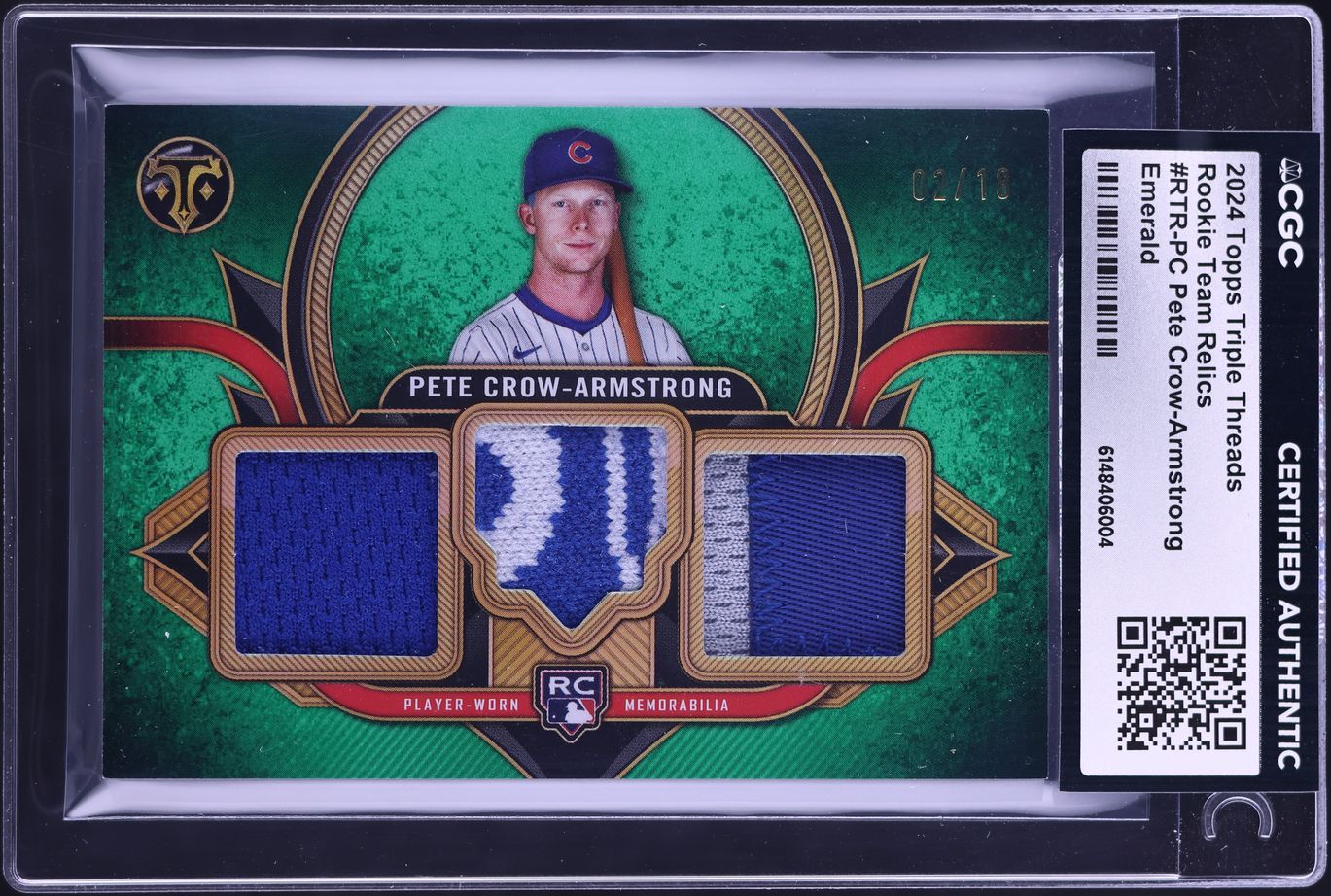 2024 Topps Triple Threads Emerald Pete Crow-Armstrong ROOKIE PATCH /18 #RTR-PC CGC AUTH