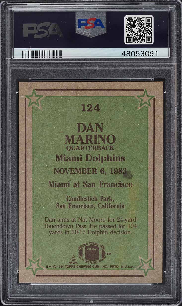 1984 Topps Football Dan Marino ROOKIE, IN ACTION #124 PSA 8 NM-MT